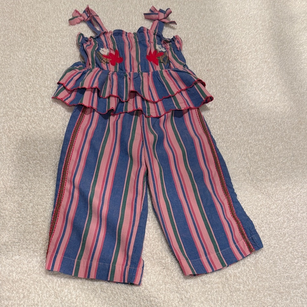 Zara Pink & Blue Striped Ruffle One-Piece